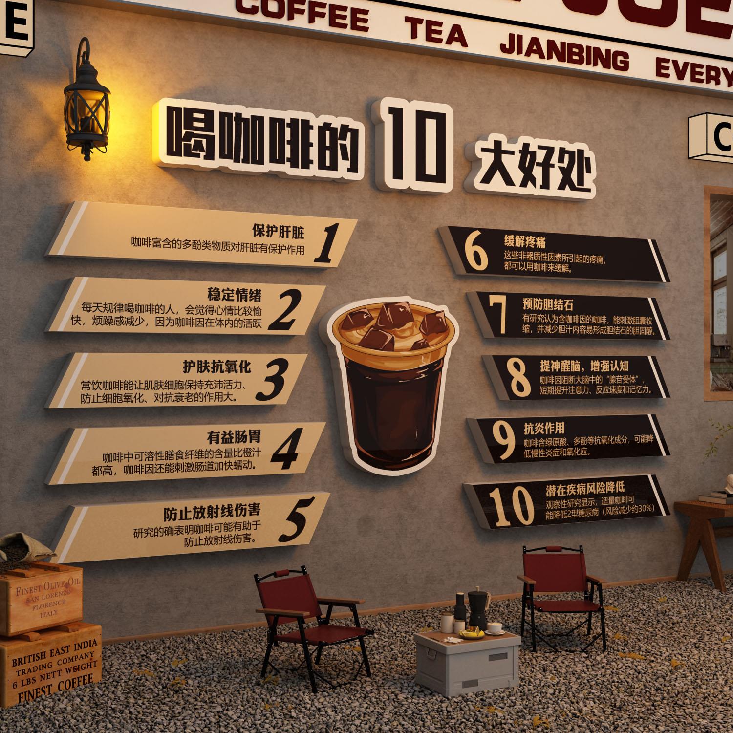 咖啡厅馆墙壁面装饰网红奶茶店布置创意收银吧台玻璃门贴纸画 画