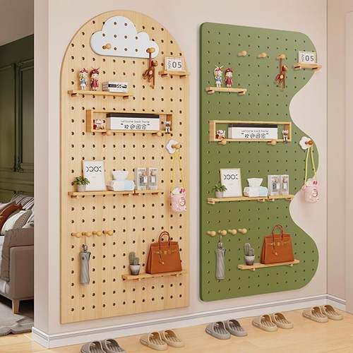 实木入户玄关洞洞板置物架收纳层架隔板壁挂展示架整理架安装墙面