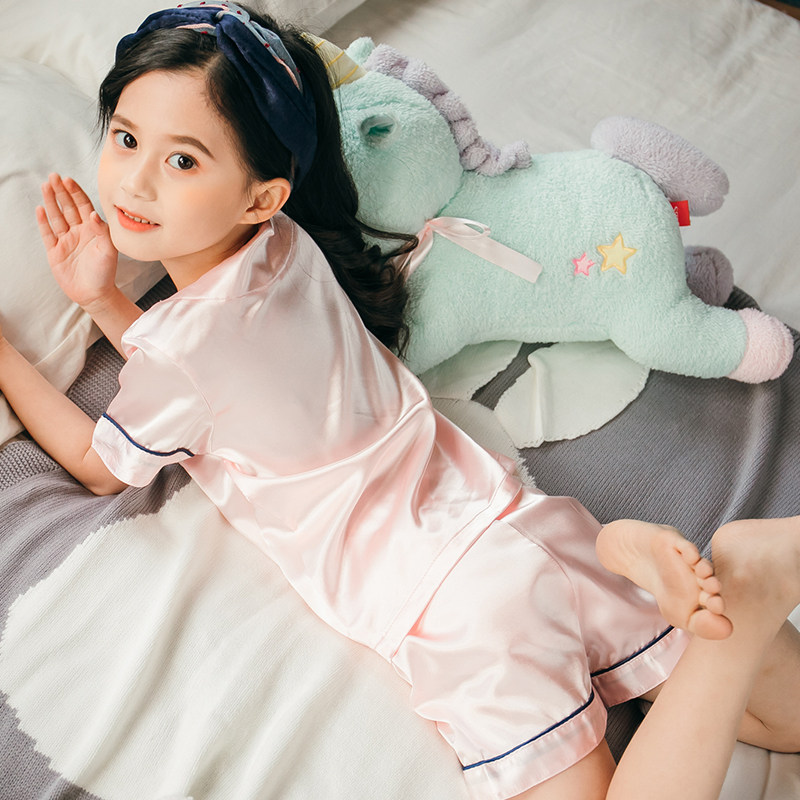 英国netx Kiss儿童睡衣女童薄款冰丝夏季亲子短袖女孩家居服套装