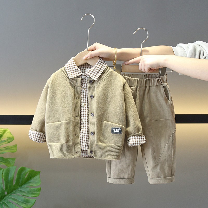 英国NextRoad儿童春秋季新款洋气套装男宝宝帅气休闲毛衣三件套潮