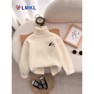 英国LMKL儿童高领毛衣2026新款冬季男童加绒加厚中大童一体绒内搭