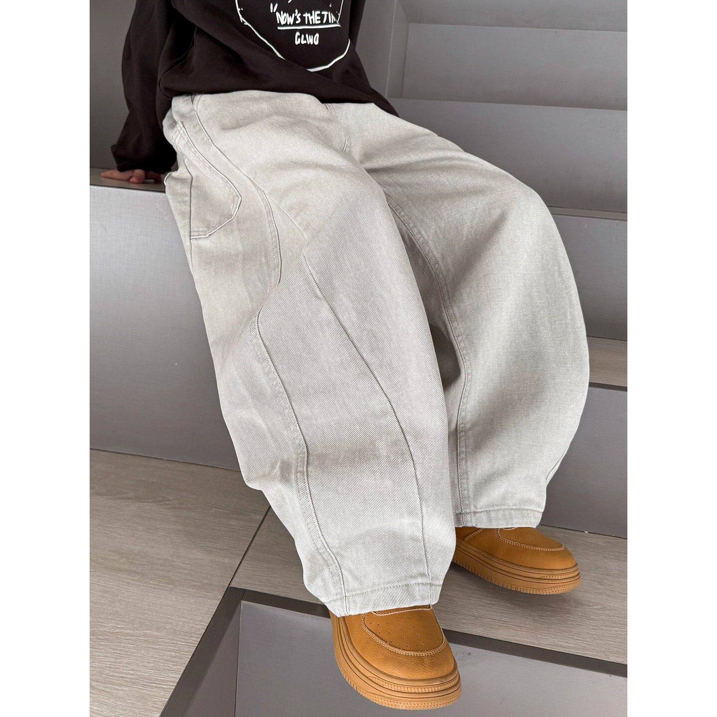 法国BADNUT男童裤子秋冬2025新款儿童加绒加厚牛仔裤中大童弯刀裤