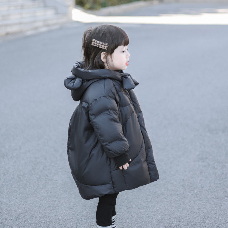 英国MinaHuge女童羽绒服小童连帽2025新款儿童中长款加厚白鸭绒冬