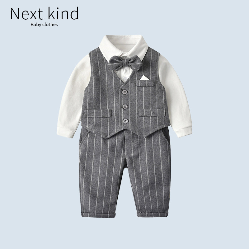 现货netx kind男宝宝春装套装男孩婴儿百天衣服一周岁生日宴礼服