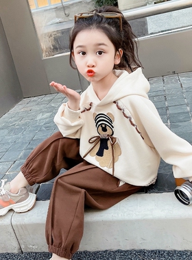netx name女童贴布熊连帽卫衣套装两件套2024年新款春秋装小女孩