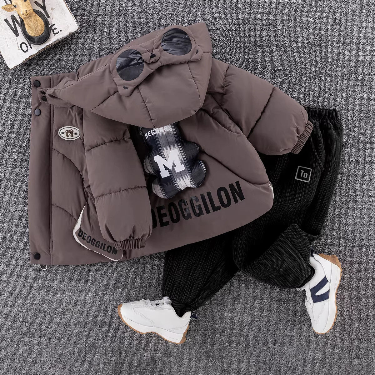 英国DHWA男童羽绒棉服冬装儿童加绒加厚棉衣外套宝宝冬季棉袄套装