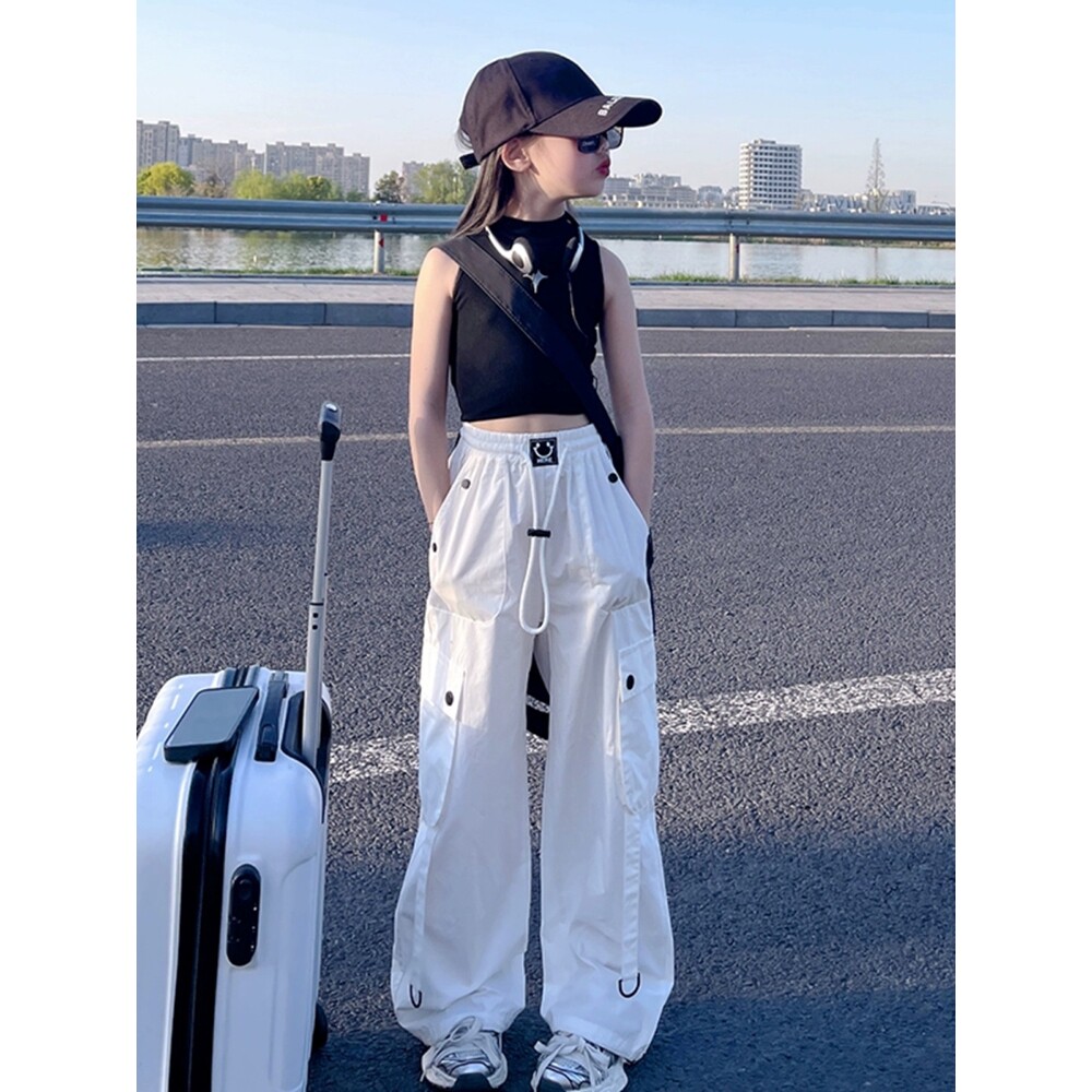 英国netx kiss女童工装裤夏季薄款速干裤新款高腰洋气美式休闲裤