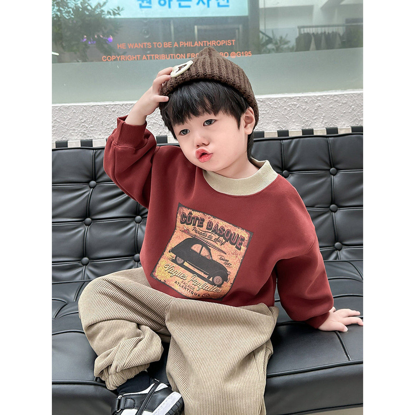 英国DHWA男童春秋装卫衣套装痞帅小童装男宝宝儿童衣服秋冬保暖潮