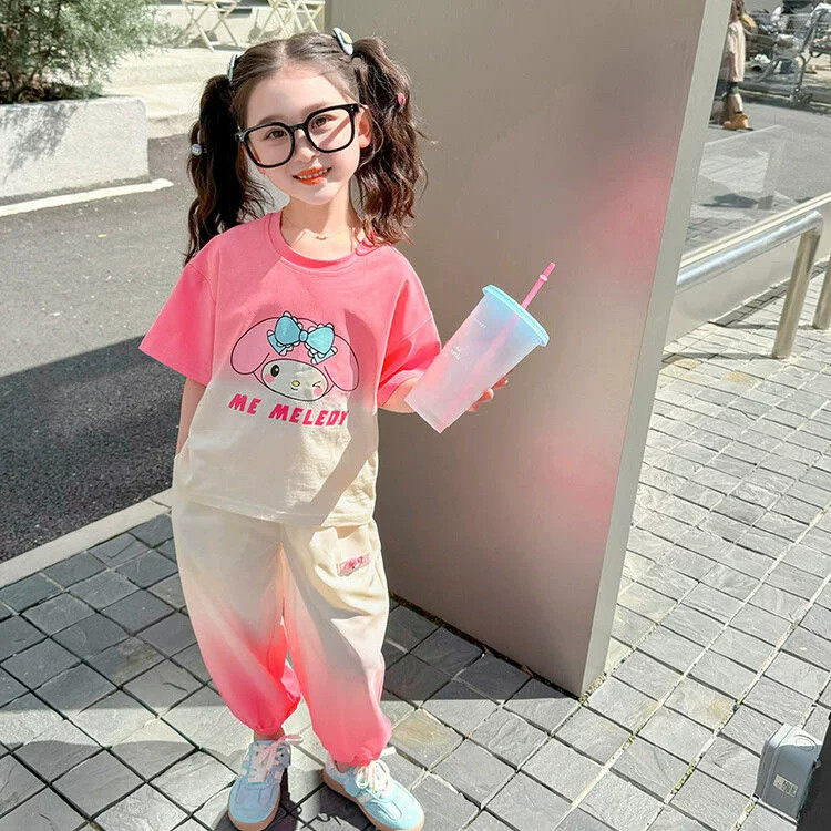 英国MDCW女童夏季渐变套装2026新款儿童夏装短袖速干裤运动两件套