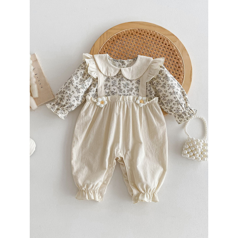 英国NextRoad秋季婴儿女宝连体衣可爱超萌假两件碎花公主爬服外出