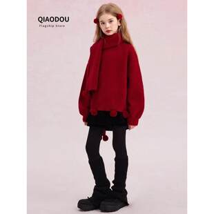 英国Next rtxr女童毛衣秋冬季女孩加厚保暖红色超好看针织打底衫