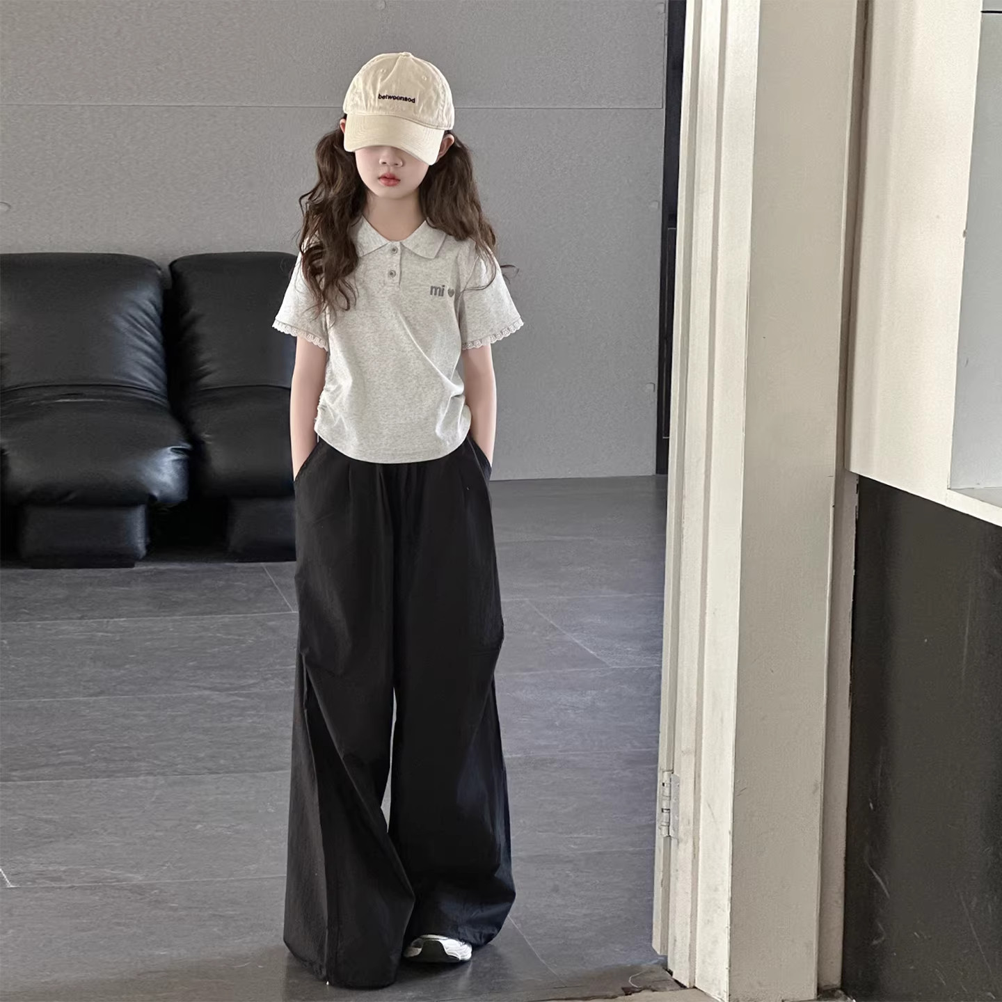 英国MDCW女童夏季短袖套装2026新款洋气女孩翻领上衣阔腿裤两件套