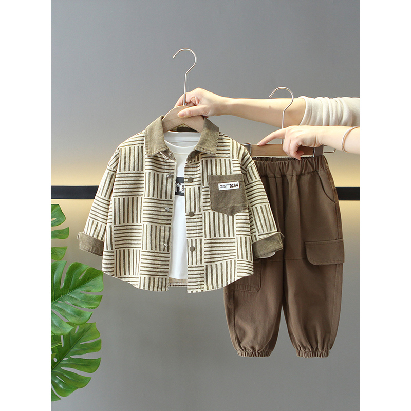 英国NextRoad男童春装套装儿童灯芯绒外套工装三件套宝宝春秋衣服