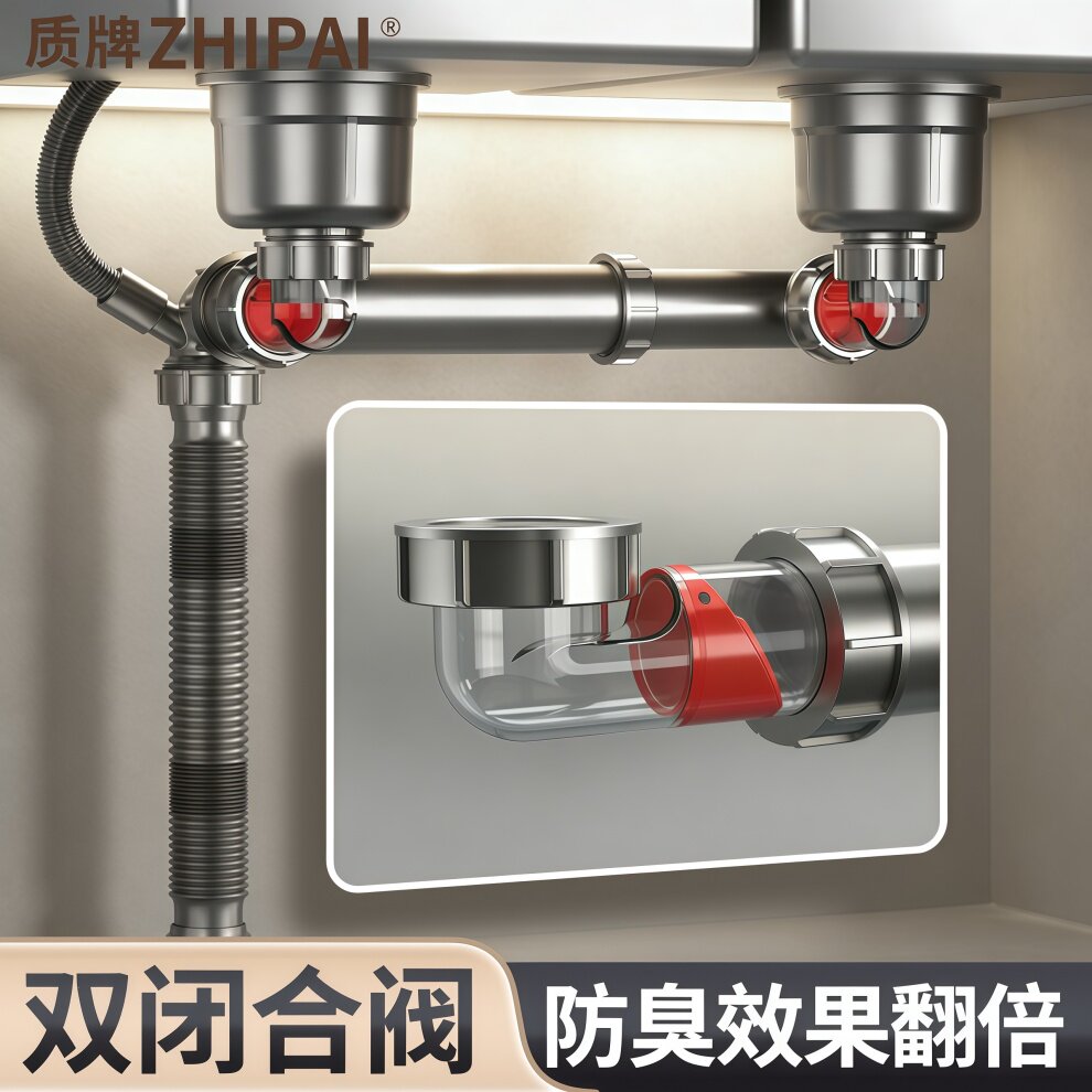 厨房水槽下水器双层防臭闭合阀管