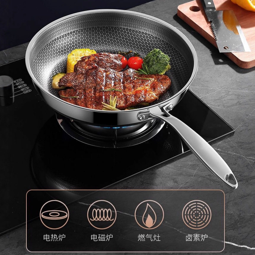 不锈钢家用无涂层牛排煎