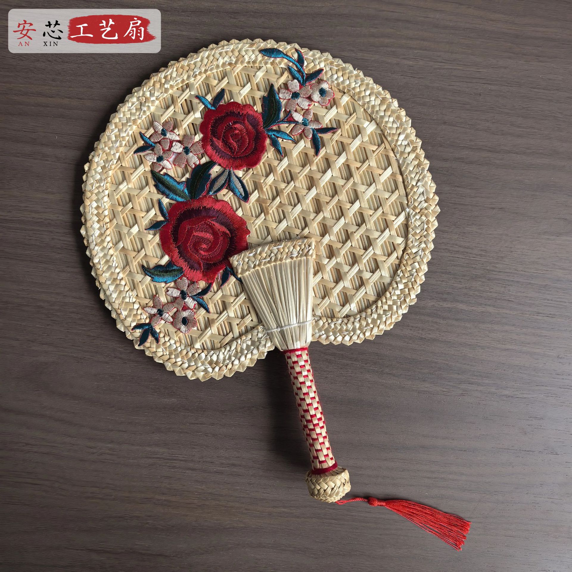 精美贴花扇子工艺麦秆编