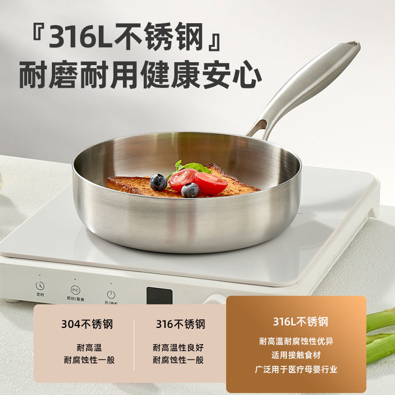 316加厚不锈钢无涂层煎锅