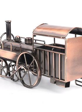 复古铁皮火车头蒸汽模型 欧式创意家居装饰摆件 金属工艺品620