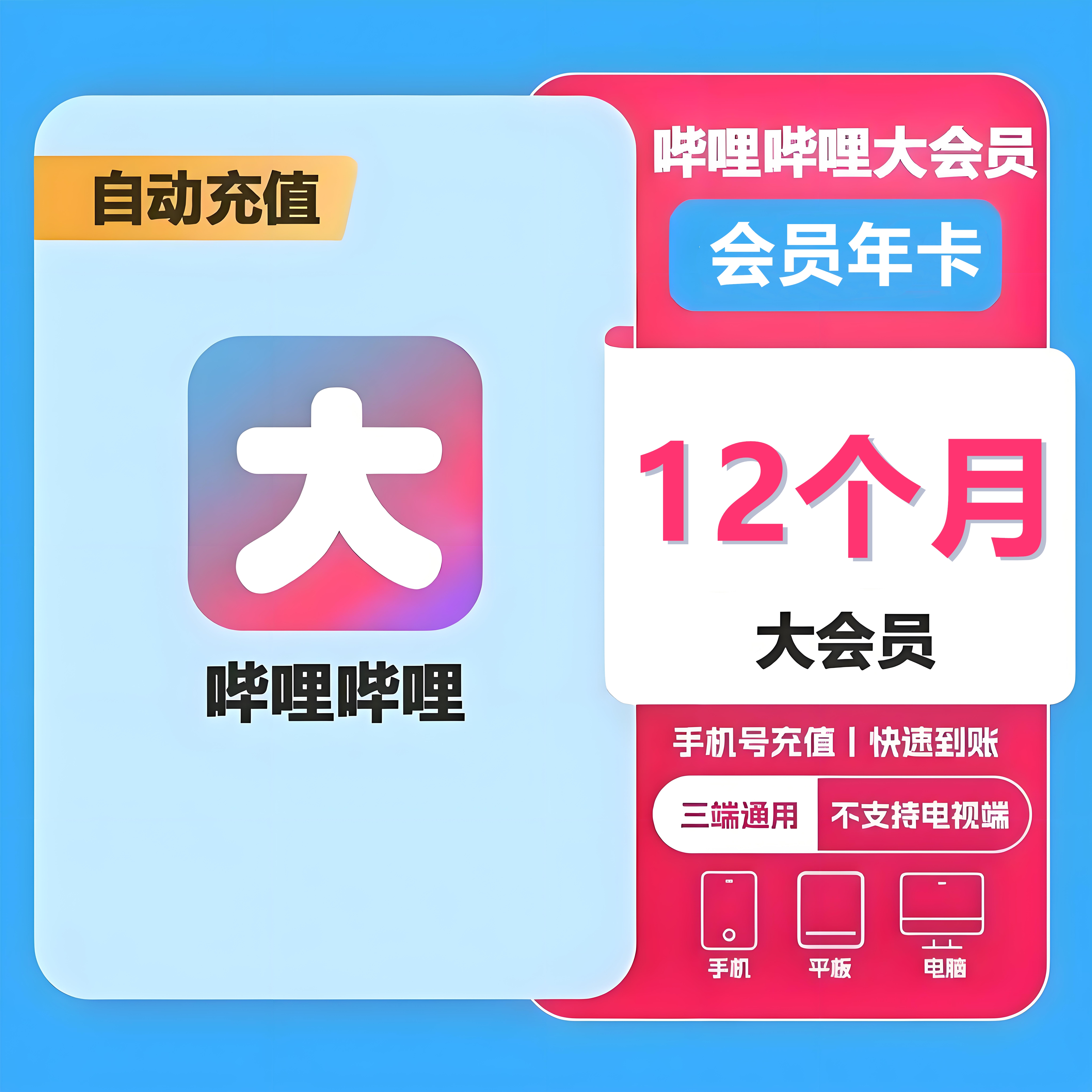 【618】哔哩哔哩大会员年卡充值12个月bilibli超级大会员B站365天