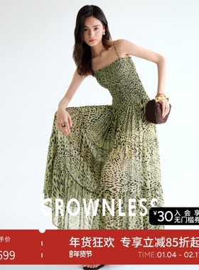 CROWNLESS未冕25夏季新品轻盈透气法式复古印花打揽吊带连衣裙