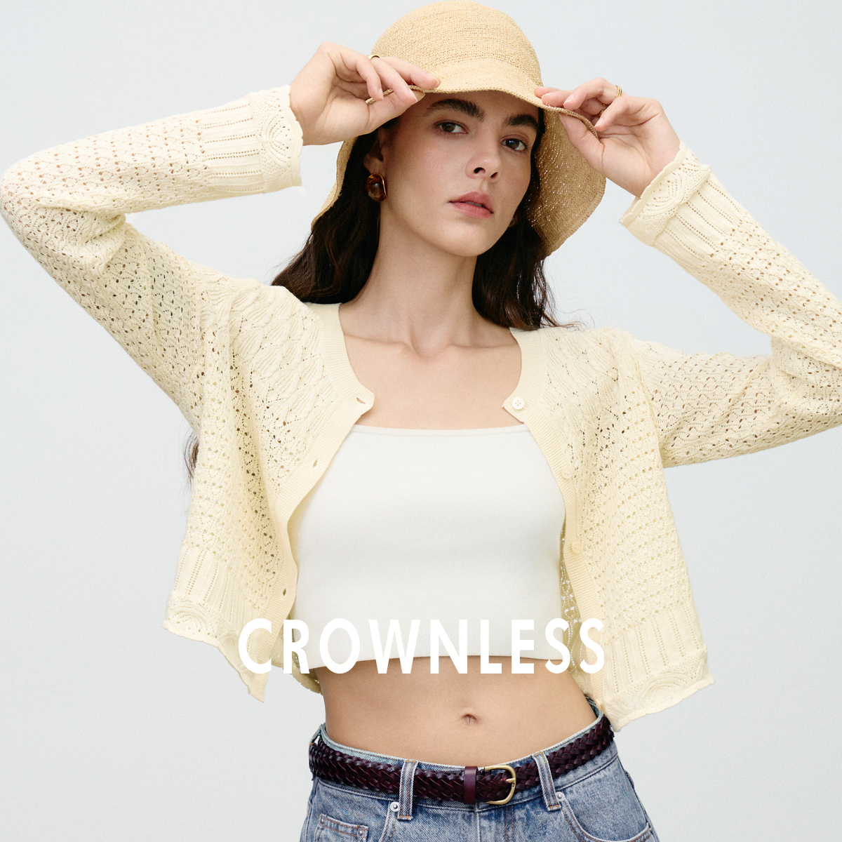 新中式镂空绞花棉麻针织开衫