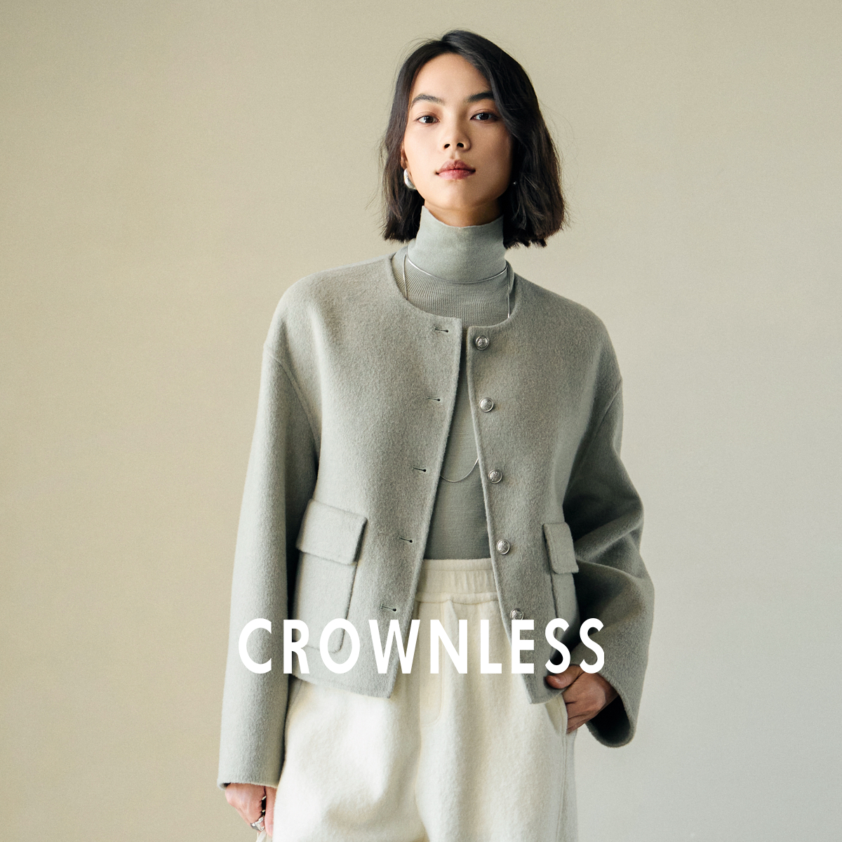 双面呢极简短款箱型外套女