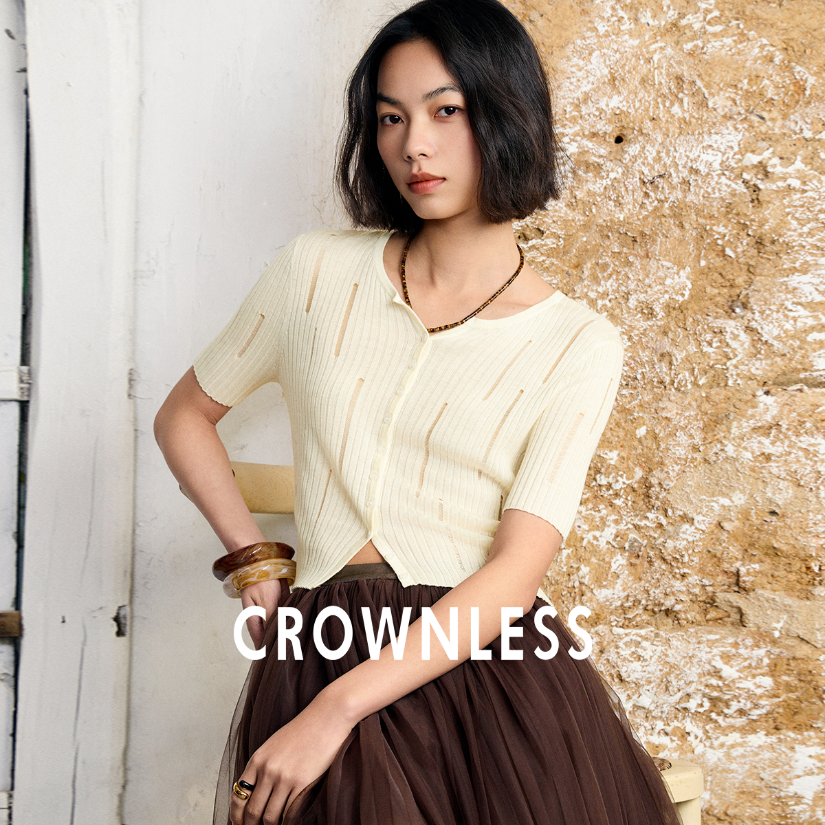 镂空修身长袖针织衫女