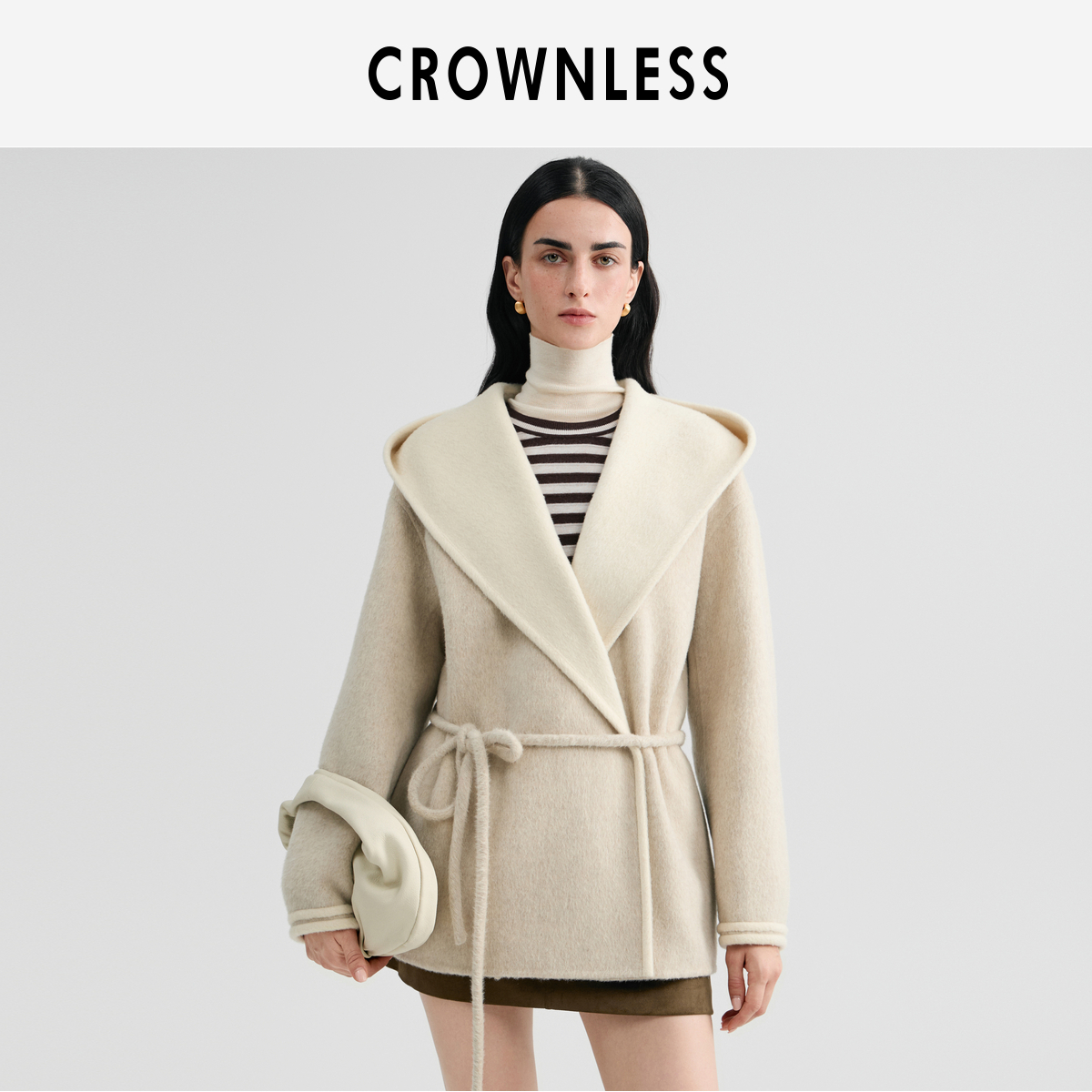 双面撞色羊毛双面呢连帽大衣