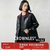 CROWNLESS未冕复古老钱进口赫本绵羊皮波尔多红灯芯绒工装 皮夹克