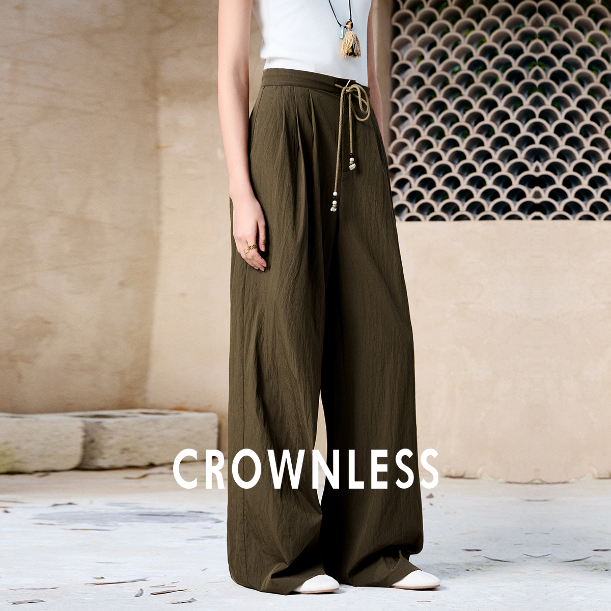 撞色橡筋腰直筒空气神裤女