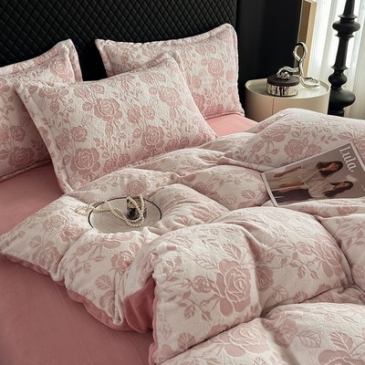 新雕花牛奶绒被套单件229x230cm加C厚双面法兰绒248x248被罩双人