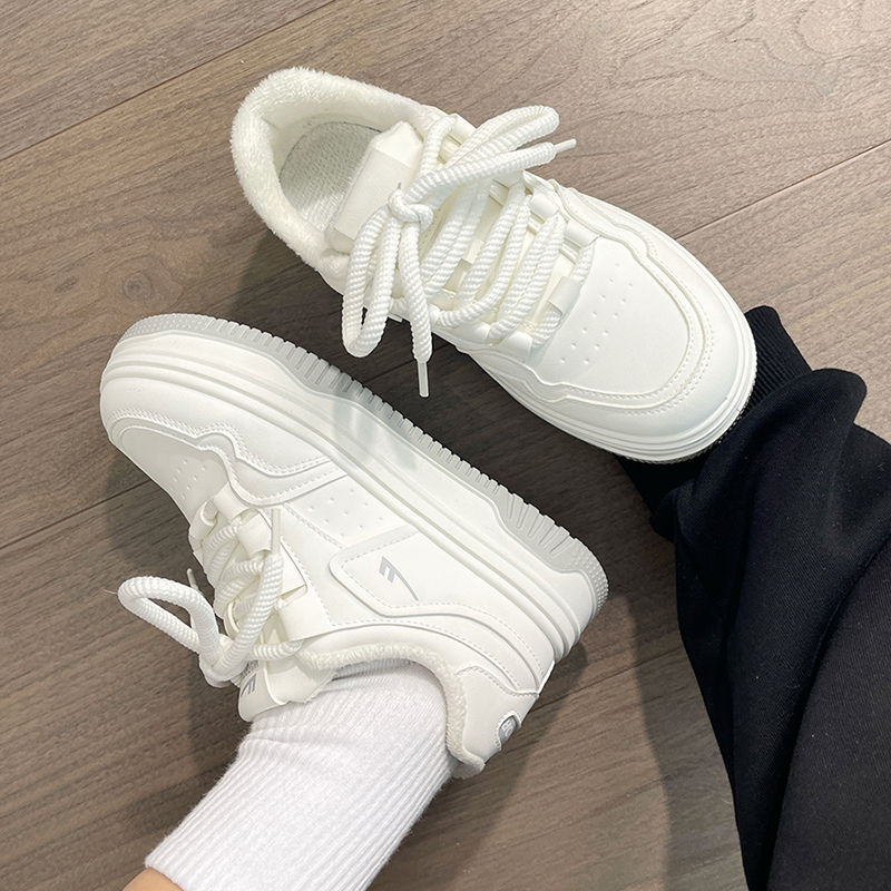 回力厚底小白鞋女冬季新款加绒加厚面包鞋百搭学生保暖鞋厚底球鞋
