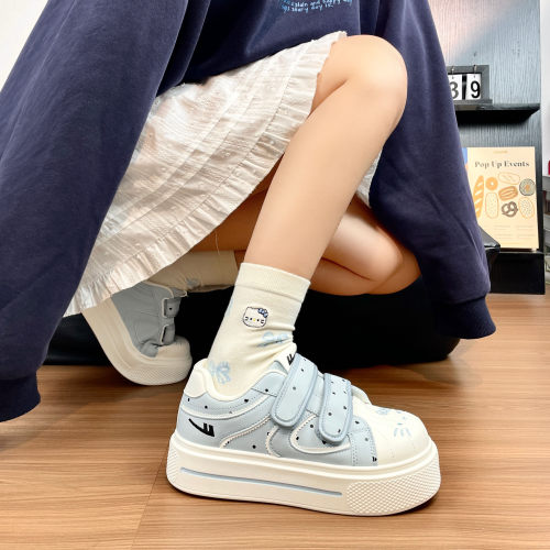 回力高颜值板鞋学生厚底松糕魔术贴蝴蝶结软萌显高百搭休闲小白鞋