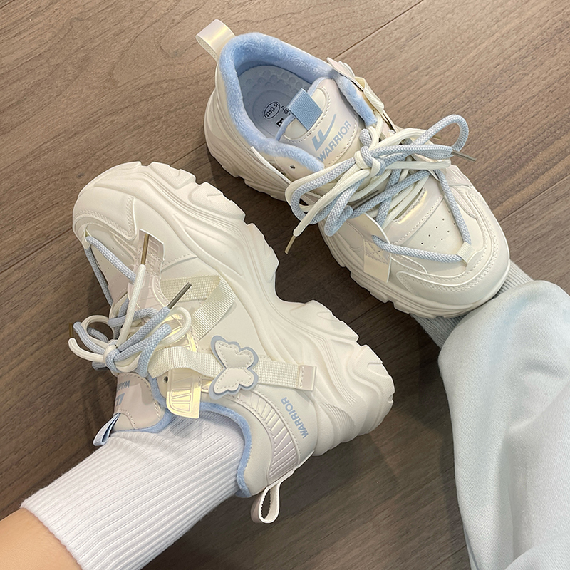 回力女鞋厚底蝴蝶加绒保暖老爹鞋