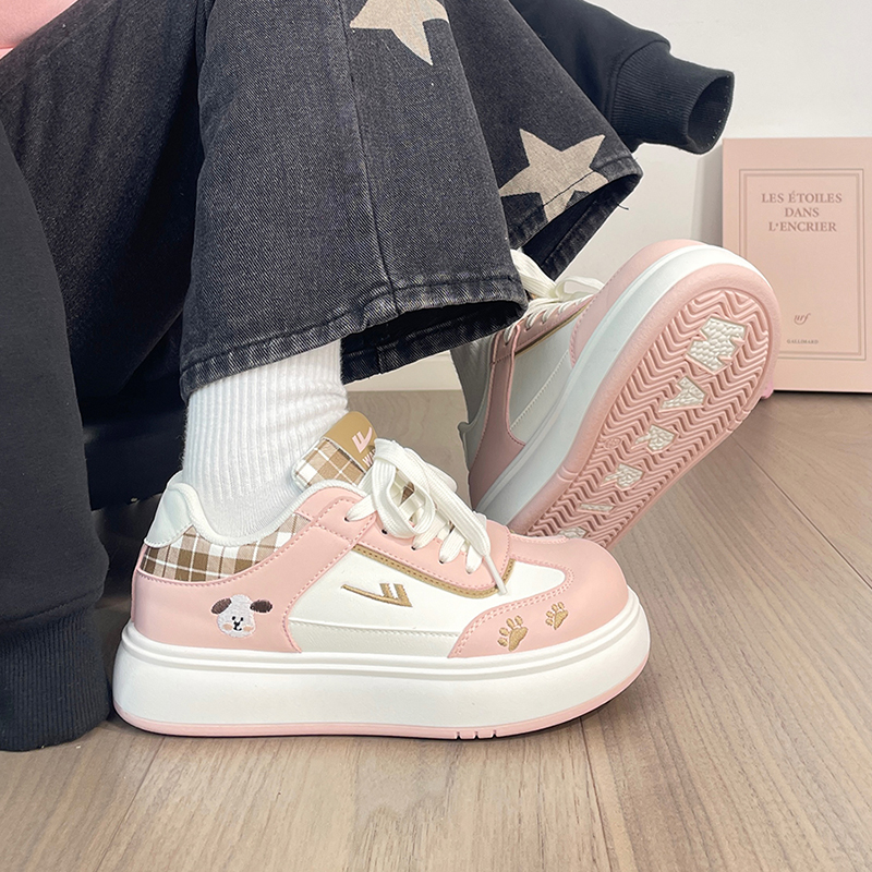 回力可爱小狗粉色厚底板鞋