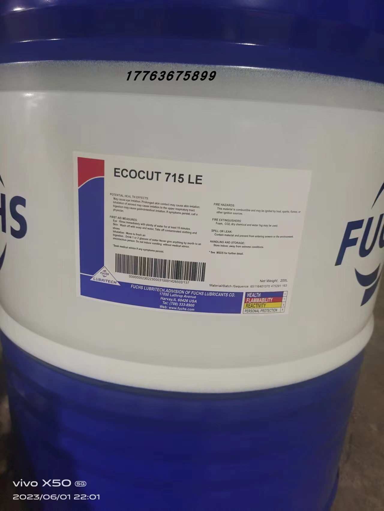 福斯切削油FUCHS ECOCUT 615 715 LE低油雾切削液 18升200升现货