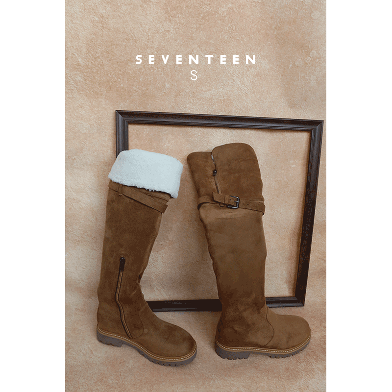 SV17显瘦过膝靴羊羔毛雪地靴2025新款麂皮长筒靴加绒厚底高筒靴