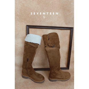 SV17显瘦过膝靴羊羔毛雪地靴2025新款麂皮长筒靴加绒厚底高筒靴