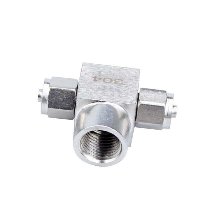 304不锈钢快拧三通中间内丝内螺纹PU管气管四氟塑料管锁母式接头