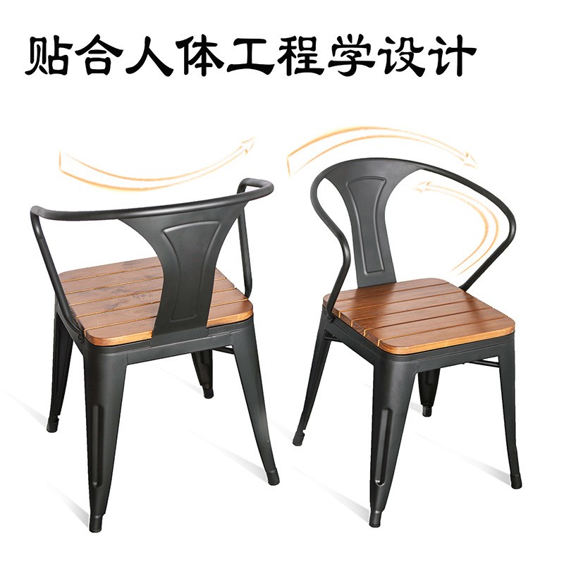 休闲咖啡厅复古户外桌椅露天餐吧茶几椅子组合奶茶店实木铁艺餐桌