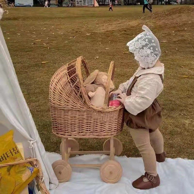 韩北欧儿童藤编学步手推车座椅宝宝房间装饰幼儿园过家家摄影道具,收纳整理,其他收纳,淘宝优惠券,粉丝福利购,淘宝优惠卷