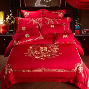 140S支全棉大红色婚庆床上用品十件套新婚结婚喜被子四六多件套