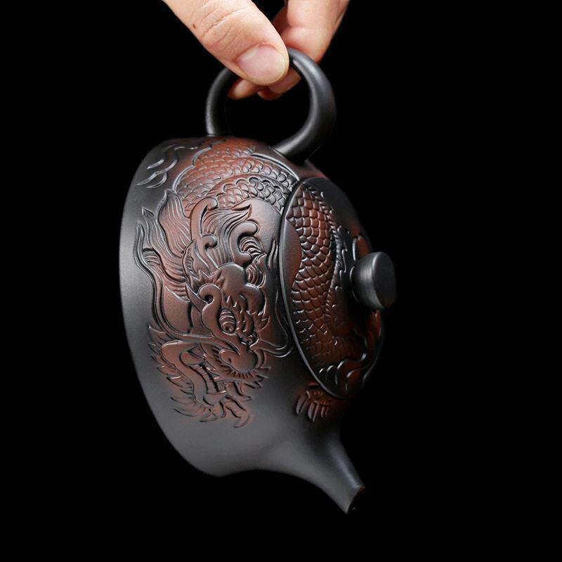 云南建水紫陶浮雕凤鸣壶半手工大容量茶壶紫砂壶单个泡茶壶西施壶