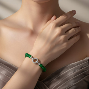 AILEQ纯银天然玉髓满绿新中式 国风小米珠手链蛇年送生日礼物轻奢