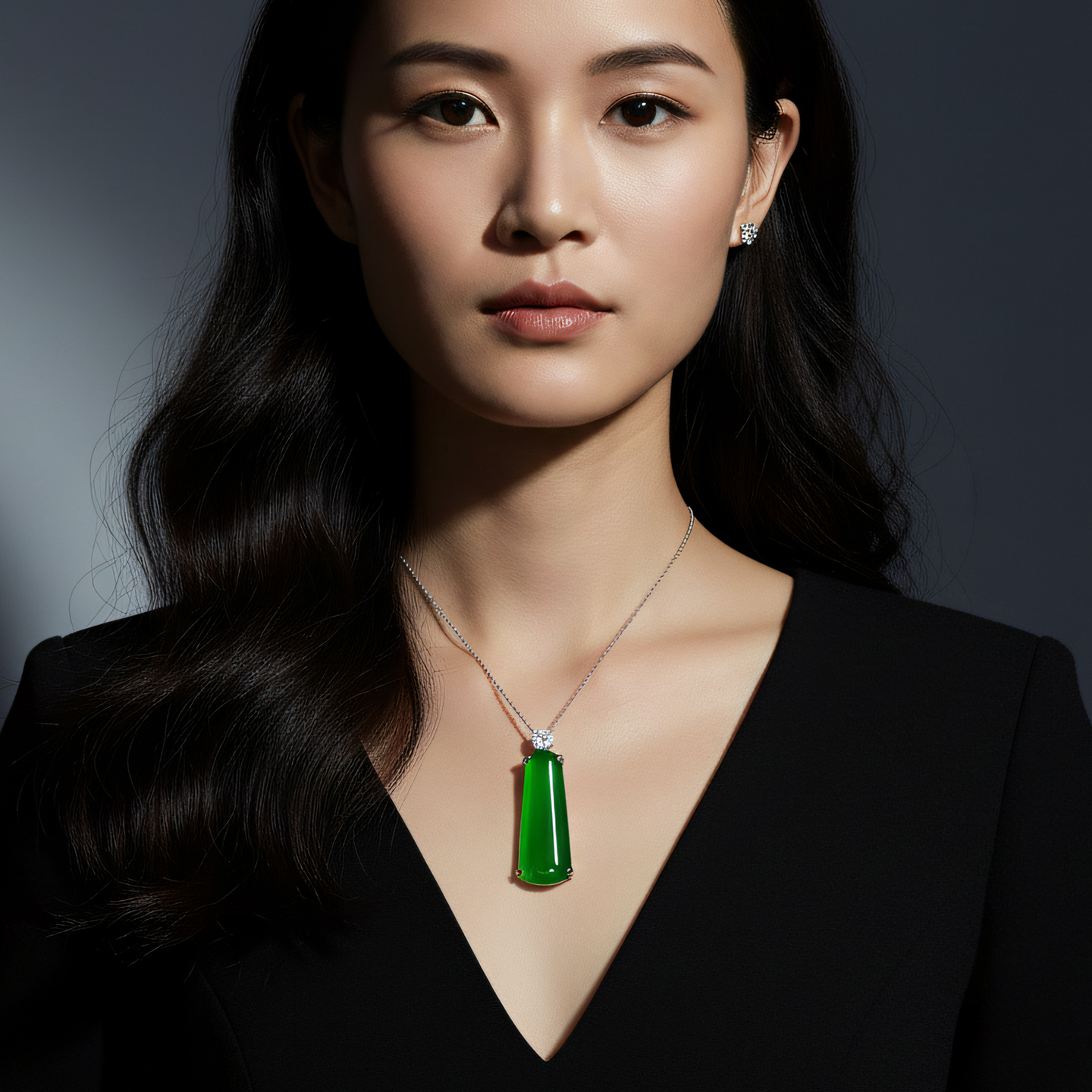 AILEQ 925银天然玉髓满绿美人尖平安无事牌吊坠珠宝欧若风项链K10