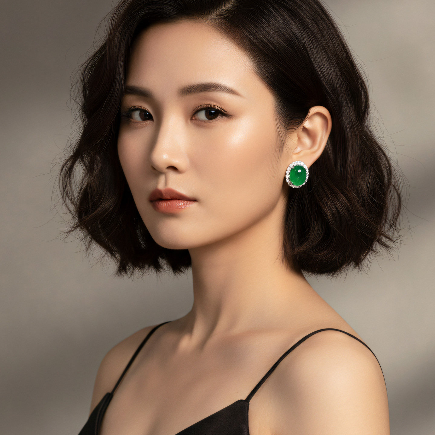 AILEQ纯银镀金天然玉髓玛瑙石椭圆阳绿蛋面耳钉珠宝轻奢新中式L8