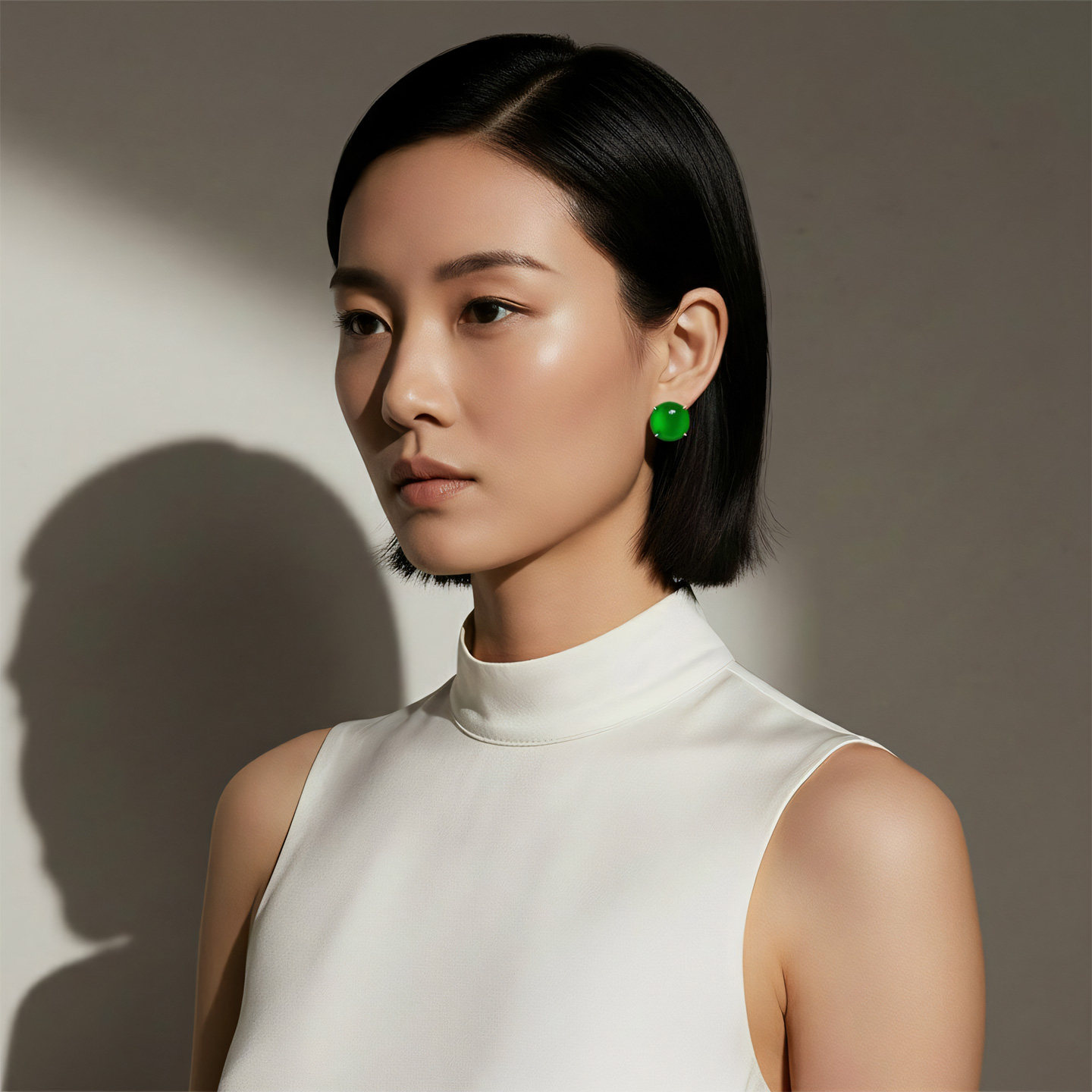 AILEQ纯银镀金镶天然玉髓帝王绿正阳圆润蛋面耳钉珠宝春夏耳环K10