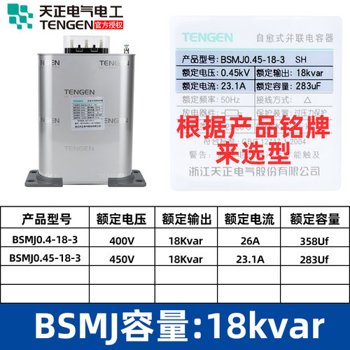 天正电气自愈式低压无功补偿并联电力电容器BSMJ-0.45 123450KVA