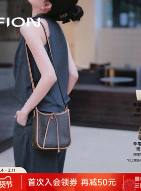 Fion/菲安妮女包2025新款老花马鞍包通勤单肩斜挎包小众设计时尚