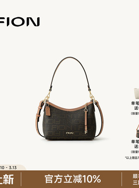 Fion/菲安妮新款老花托特包女式大容量通勤单肩斜挎包流浪腋下包